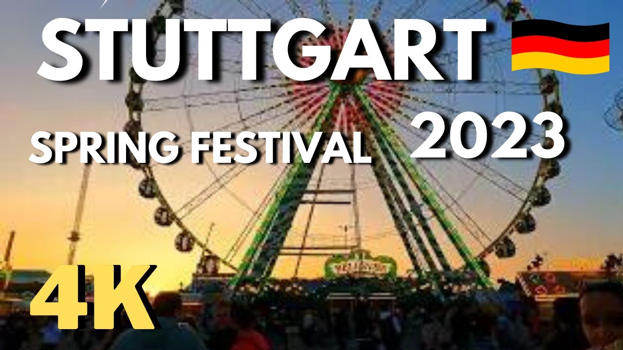 Walking at the Spring Festival of Stuttgart, Germany, 4k, Walkthrough, Oktoberfest