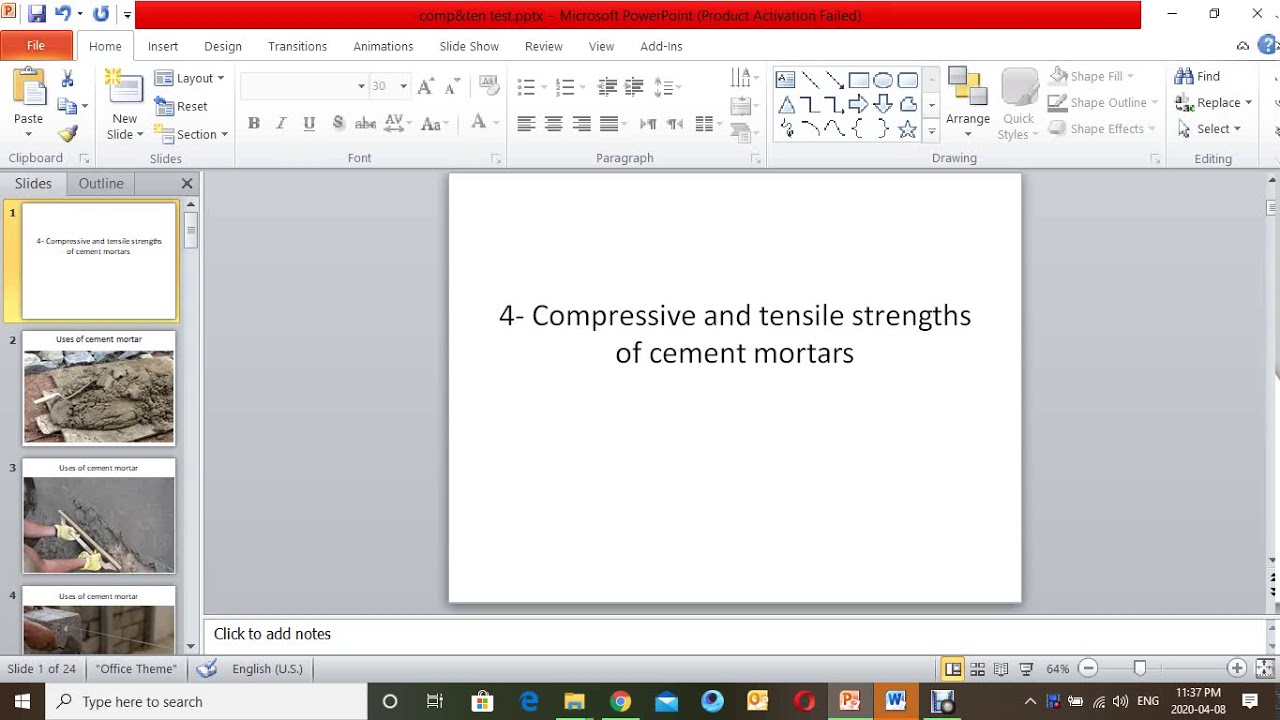 Compression & tensile strength of mortar