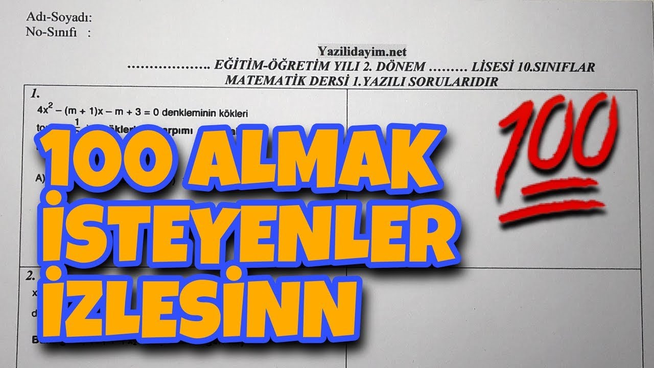 10.Sınıf Matematik 2.Dönem 1.Yazılı