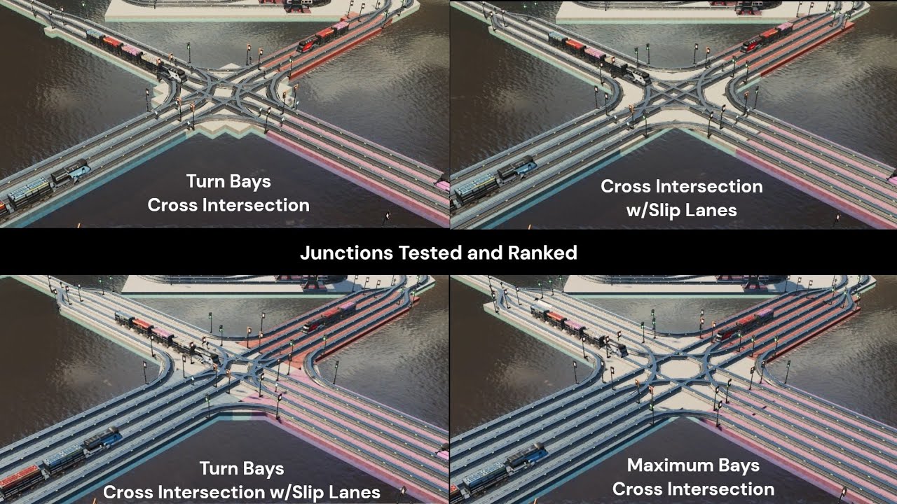 Satisfactory - Cross Intersection Variants 4-Way Train Junction Comparison