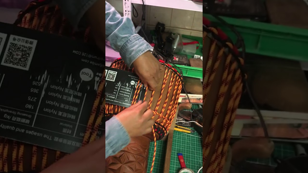 Djembe diamond buckle is directly tightened with a vertical rope.