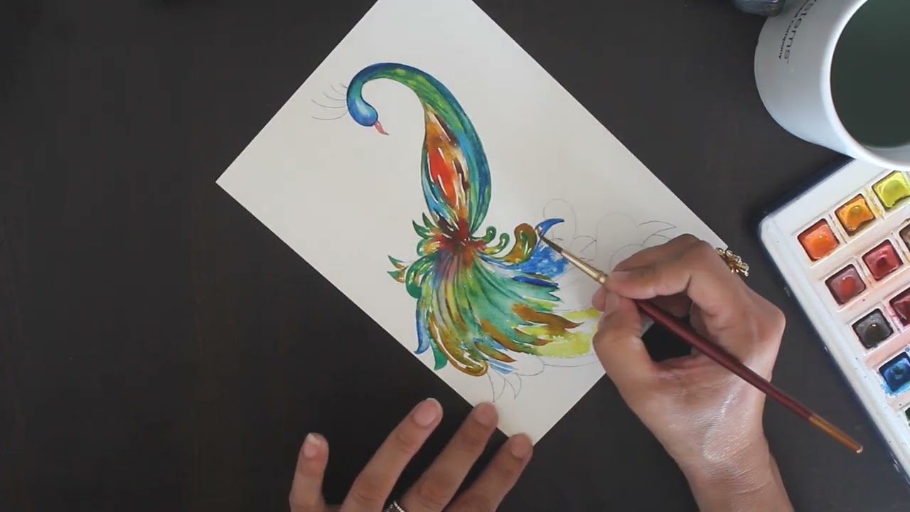 Peacock Painting in Watercolors, Abstract Peacock Painting, Watercolor Painting