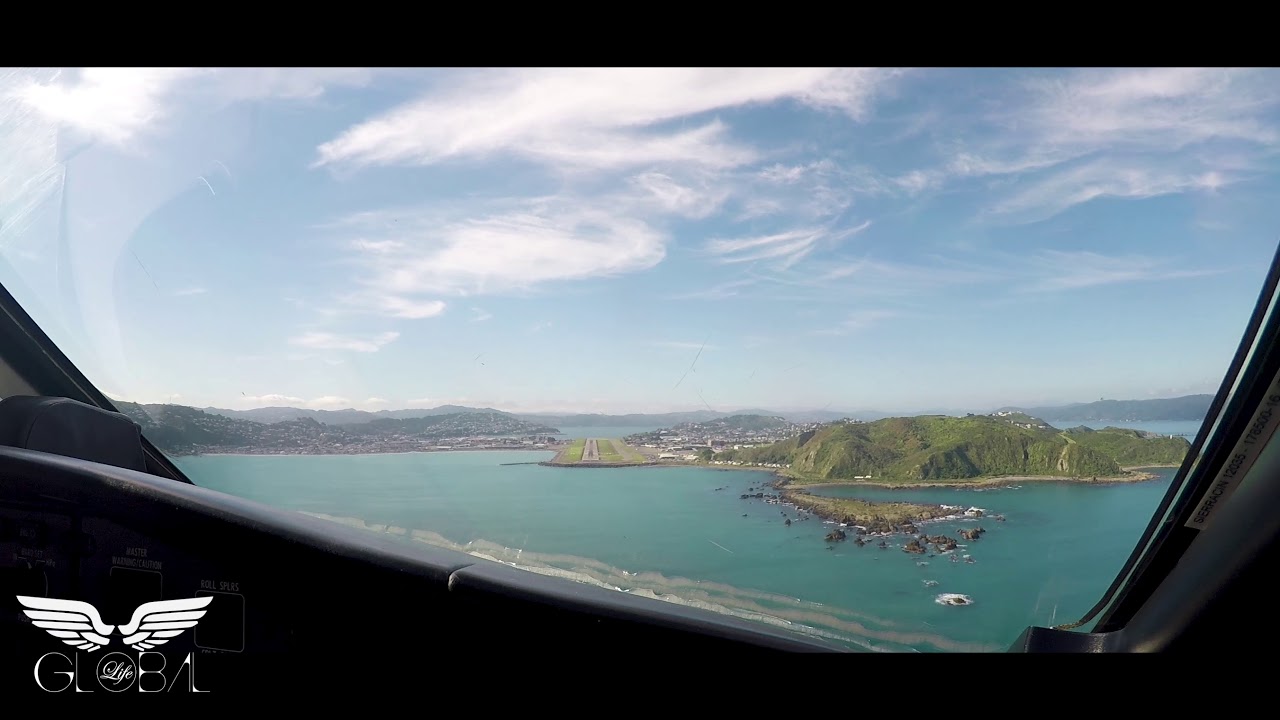Landing in Wellington New Zealand - Global Express Cockpit View