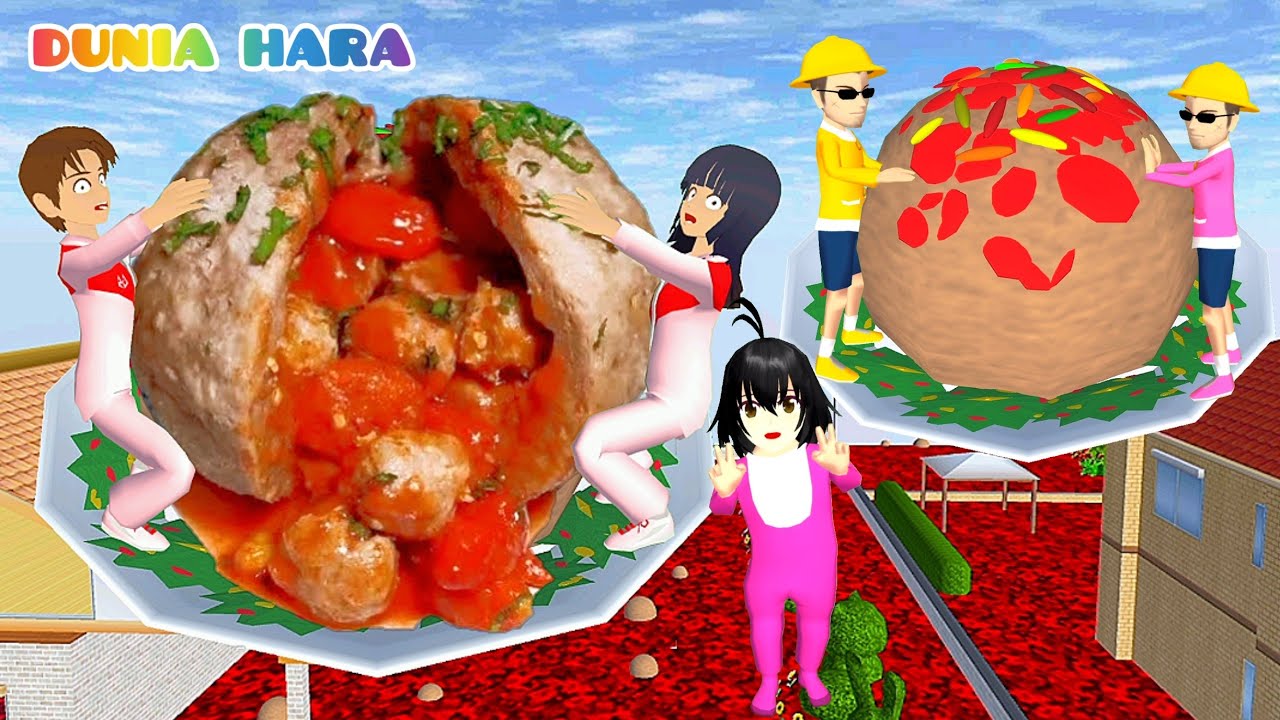 Yuta Baby Celine Mukbang Bakso Lava Raksasa 1000 kg 😨 Banjir baso lava | Sakura School Simulator