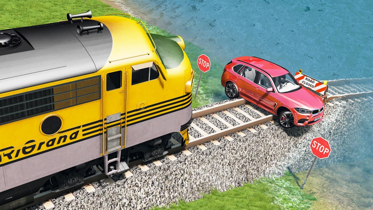 Railway Сrossing Train Сrashes #12 - Beamng drive