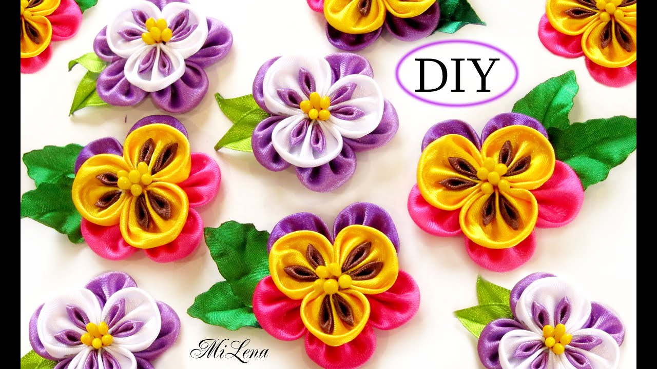 DIY Pansies / Анютины глазки из атласной ленты, МК / DIY Kanzashi flowers