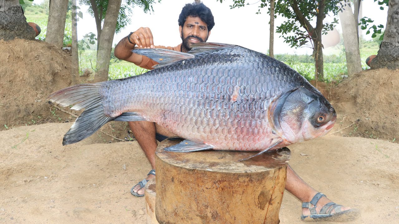 BIG FISH CURRY  IN VILLAGE STYLE || WORLD MAN COOKING BIG FISH CURRY  EATING