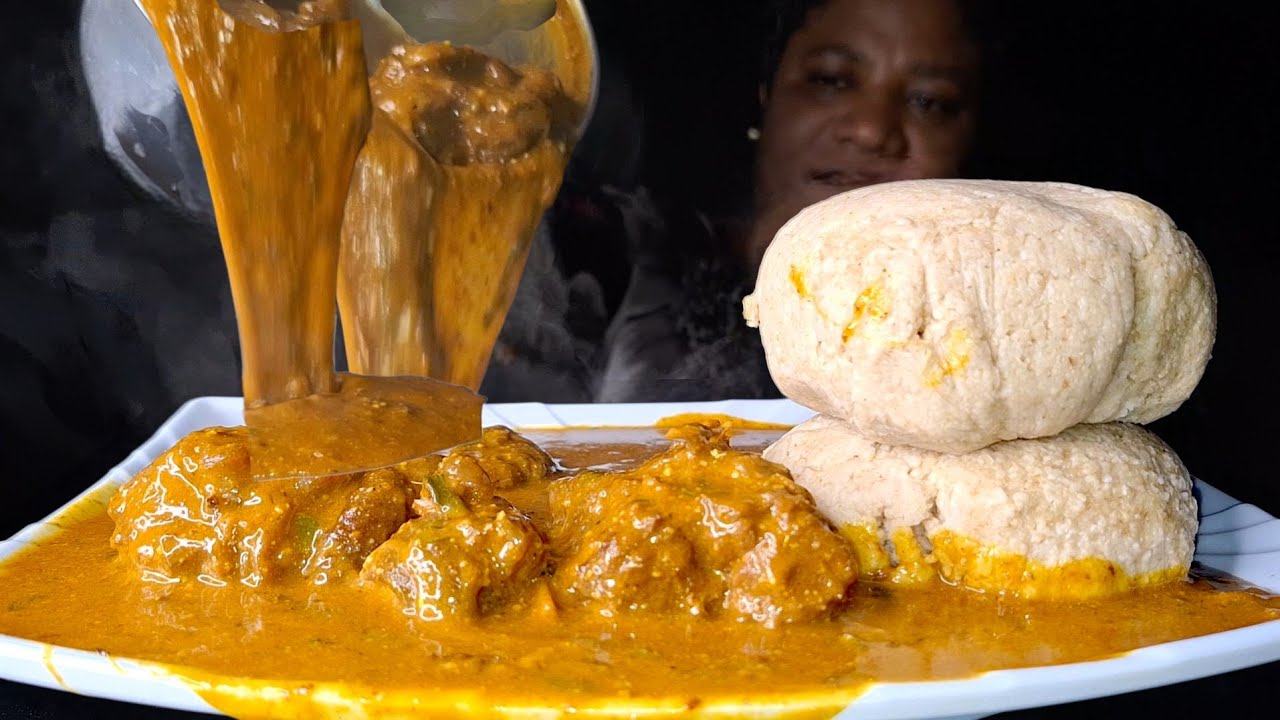 African food mukbang/ oatmeal fufu with ogbono soup