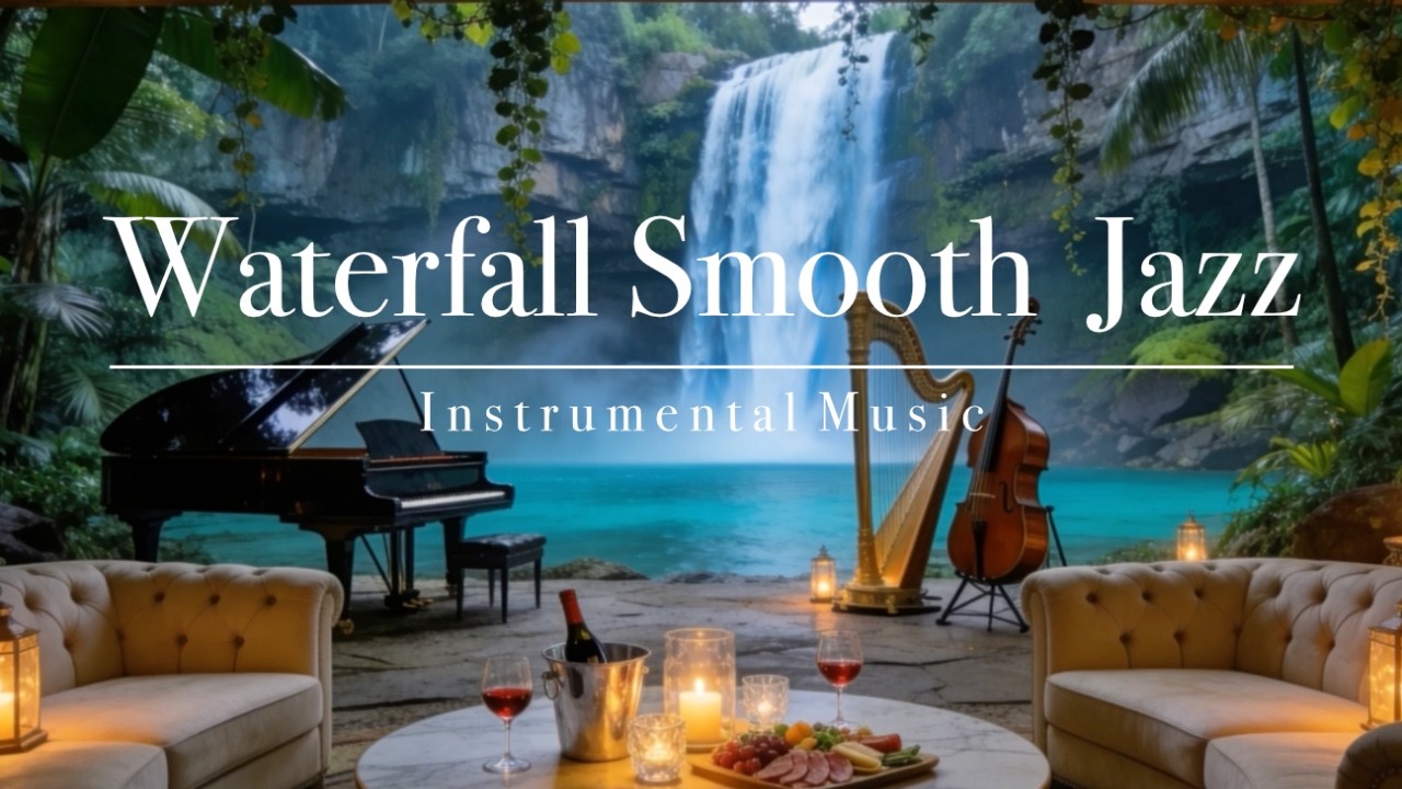 Luxury Waterfall Smooth Jazz 🌊 Relaxing Contemporary Music to Unwind🎷