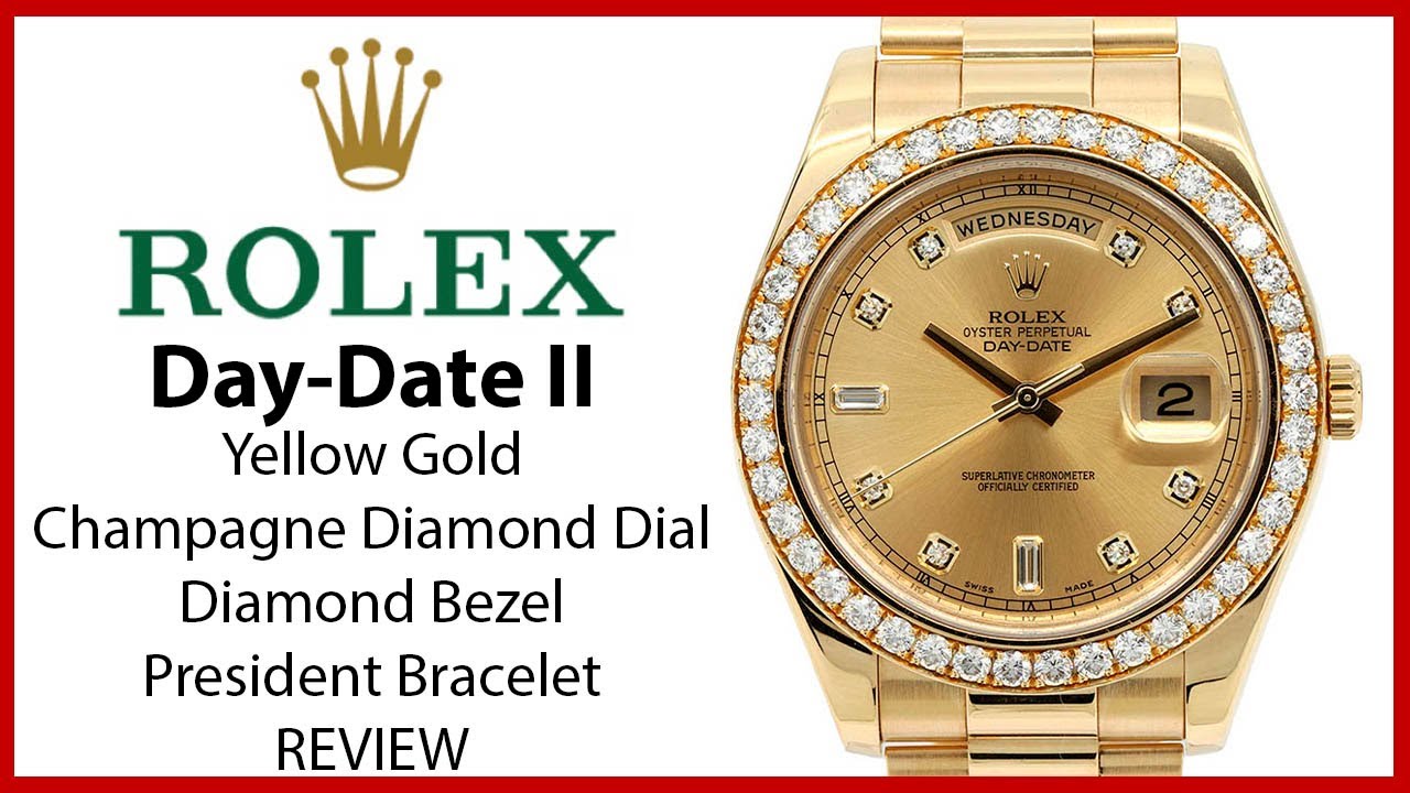 ▶Rolex Day-Date II Yellow Gold Champagne Diamond Dial & Bezel President Bracelet - REVIEW 218348