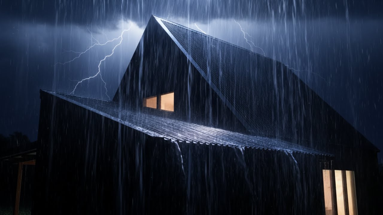 Instant Sleep and Deep Relaxation with Heavy Rain Sounds on a Tin Roof in the Dark Night