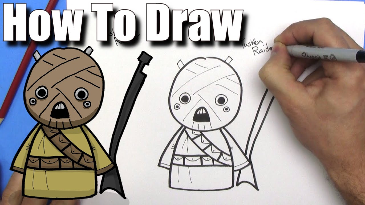 How To Draw a Cute Cartoon Tusken Raider - EASY Chibi - Step By Step - Kawaii