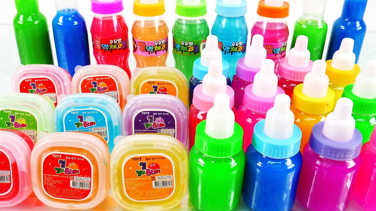 Satisfying Video How to make Rainbow Milk Bottle Slime Mixing All My Slime Smoothie Cutting ASMR