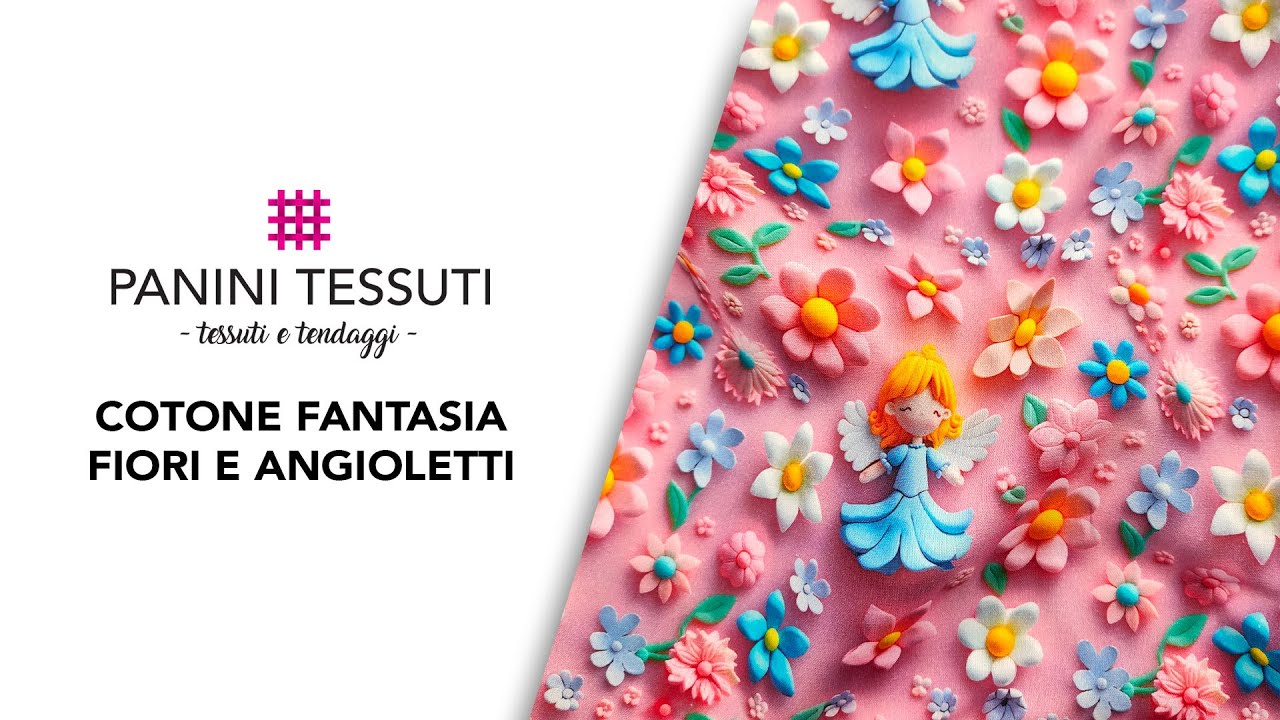 🌸 Tessuto Cotone Bambini con Fiorellini e Angioletti - 100% Cotone Delicato e Floreale! 😇