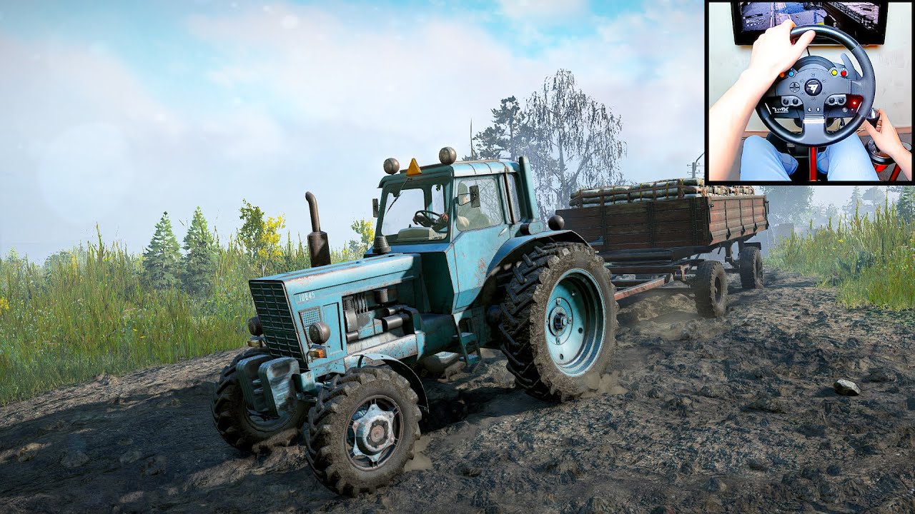 SnowRunner | MTZ-82 Belarus Soviet Tractor Mod with Cargo Trailer |Steering Wheel + Shifter|GamePlay