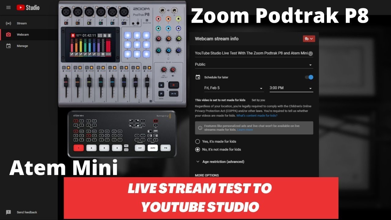The Zoom Podtrak P8 & Atem Mini Test Live Stream To YouTube Studio