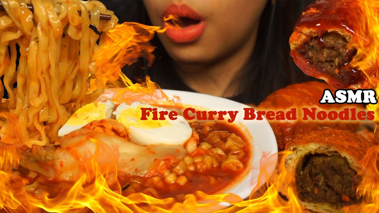 ASMR Samyang Kuah Roti Kari Pedasss (Spicy Fire Noodles Stew & Spicy Curry Bread) | Eating Sounds