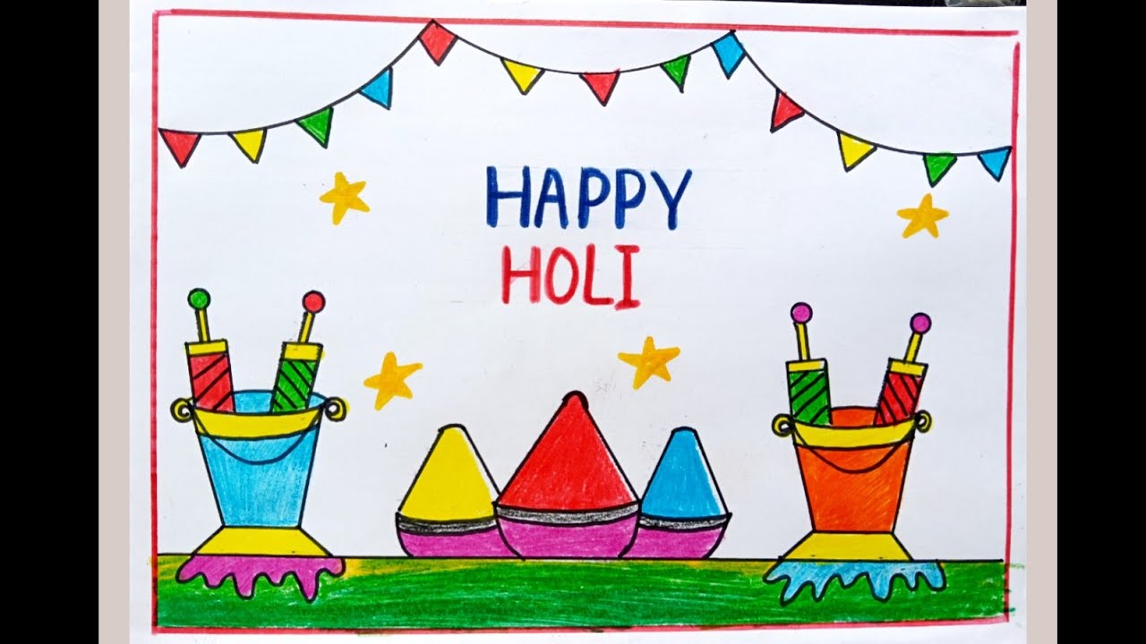 Holi drawing easy | Holi poster drawing Step by step | Holi colour drawing | Pichkari drawing #holi 