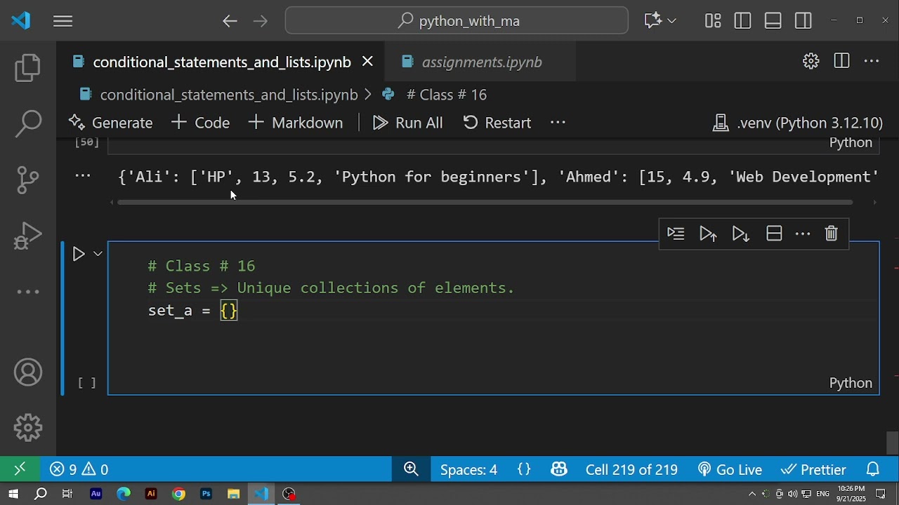 Learn Sets and Functions in Python | Lecture 16 (21st September 2025)