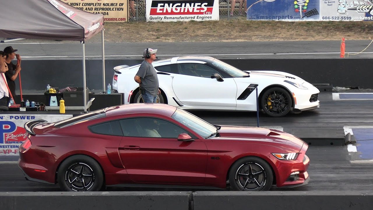 Coyote Mustang GT против Corvette z06 &mdash; дрэг-рейсинг