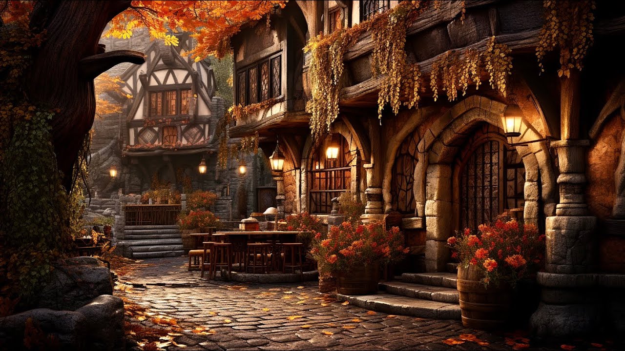 🍂 COZY MEDIEVAL TAVERN AMBIENCE: Autumn Village Retreat 🍻