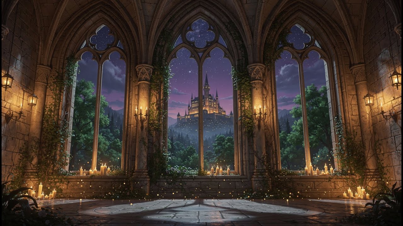 ✨ Candlelit Castle Windows at Night | Cozy Fantasy Reading Ambience | 8 Hours