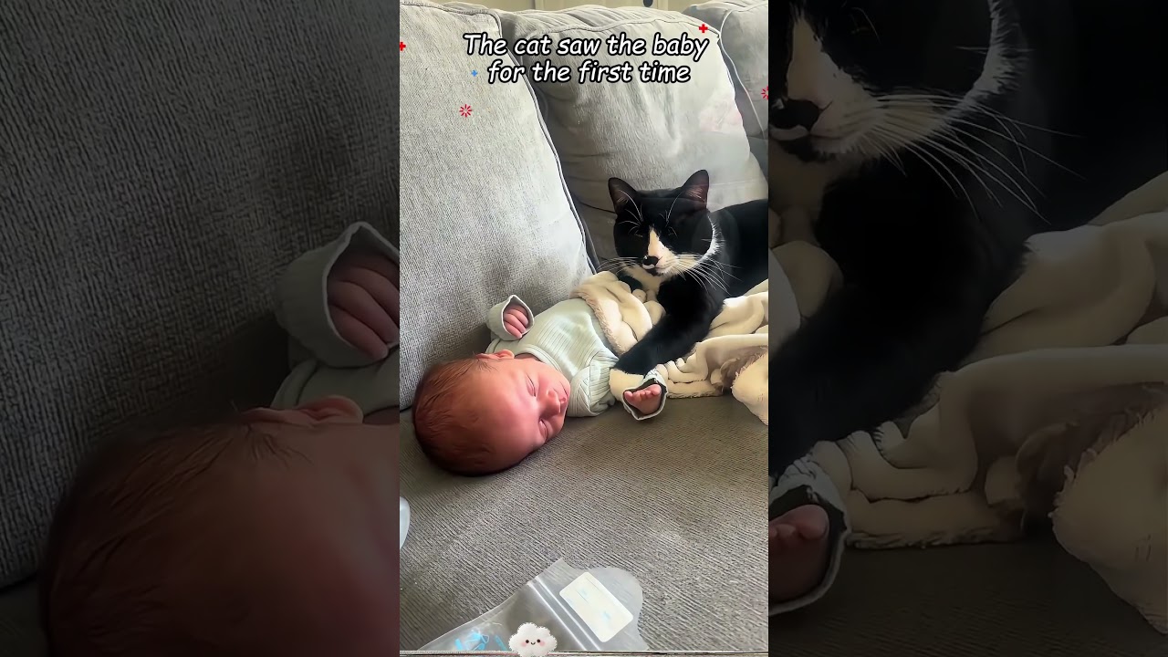 The cat meets the newborn for the first time 🥹🥹💕#cute #kittens #baby #babiesoftiktok #newborn