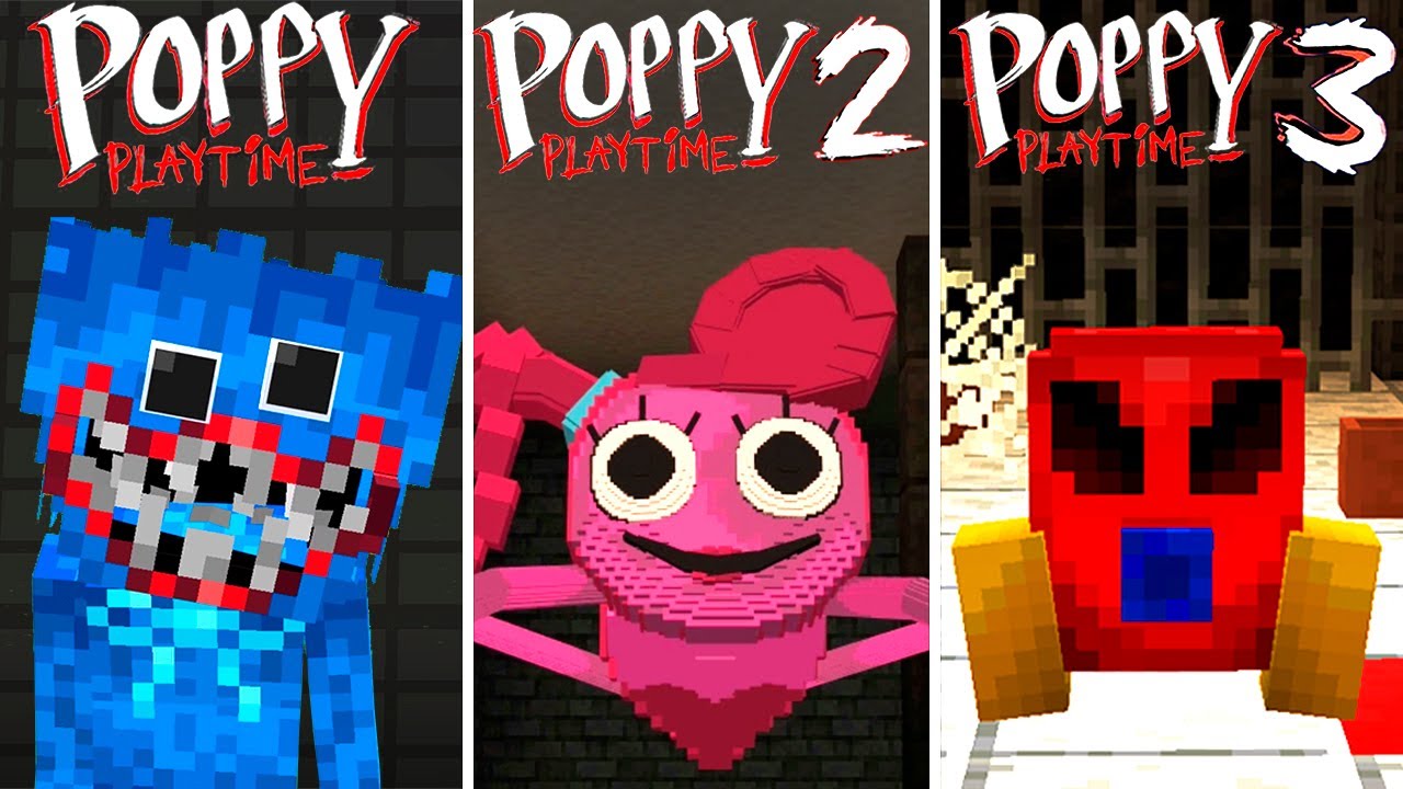 Poppy Playtime Chapter 1-3 - All Jumpscares & Scenes | Minecraft PE