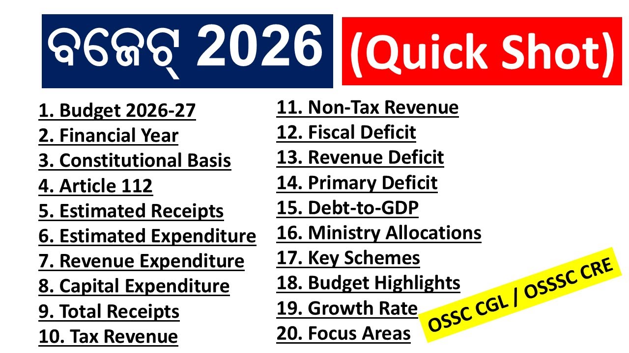 BUDGET 2026 | OSSC CGL / OSSSC CRE \ Quick Shot | Exams Odia |