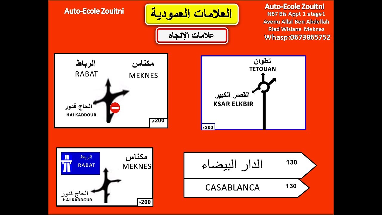 code de la route دروس تعليم السياقة - علامات الاتجاه - الصوى و أرمات الطريق.