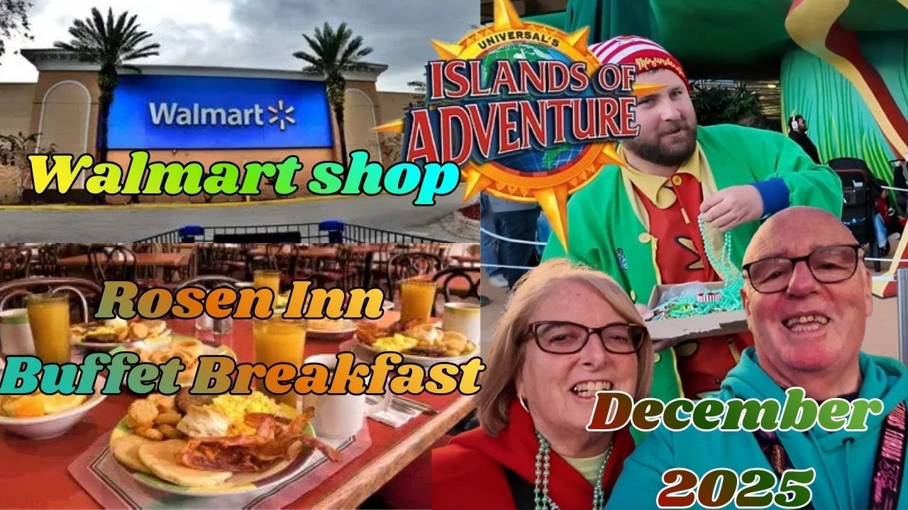ORLANDO WALMART SHOP | ROSEN INN BUFFET BREAKFAST | EVENING IN UNIVERSAL I.O.A | DAY 1 DECEMBER 2025