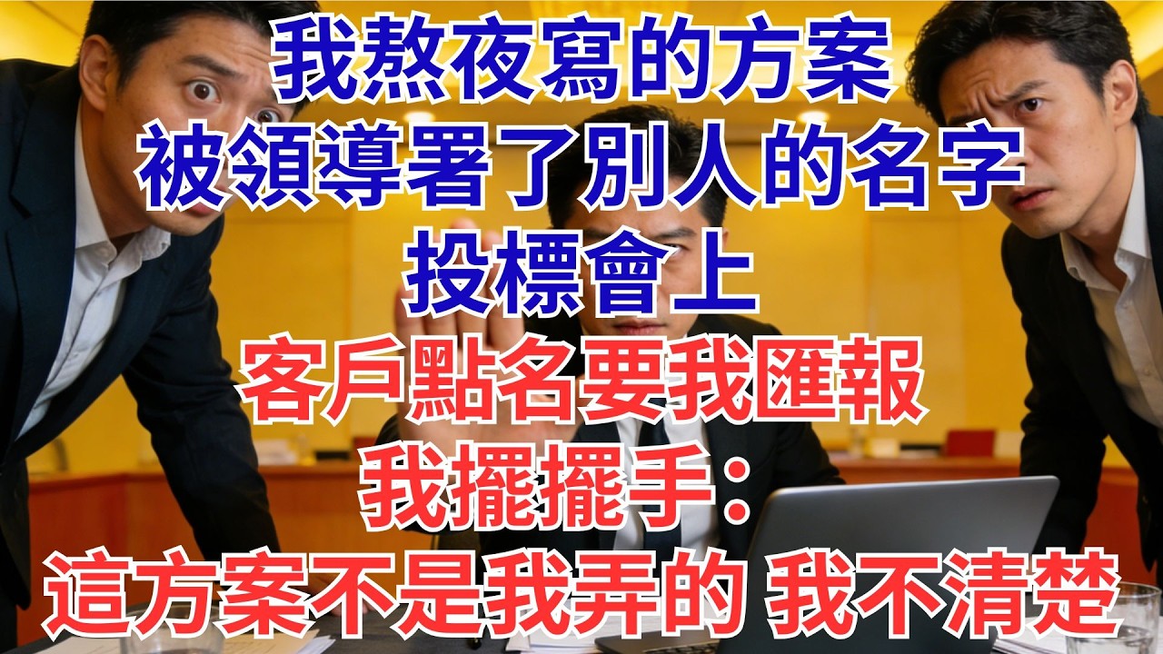我寫的提案被領導掛別人名字！投標現場客戶點名要我上台…我擺手：「這不是我弄的，我不清楚。」#為人處世#生活經驗#職場#爽文
