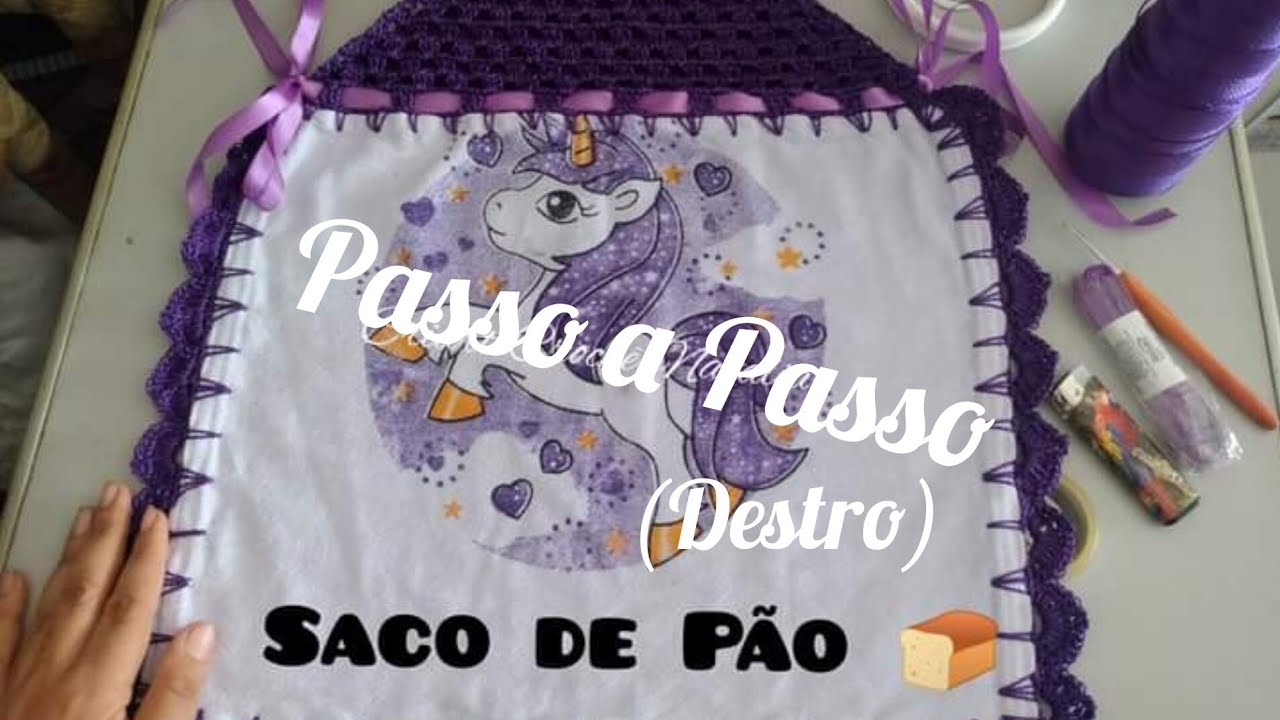 SACO DO PÃO  COM PANO DE PRATO E CROCHÊ  PASSO A PASSO (Destro)