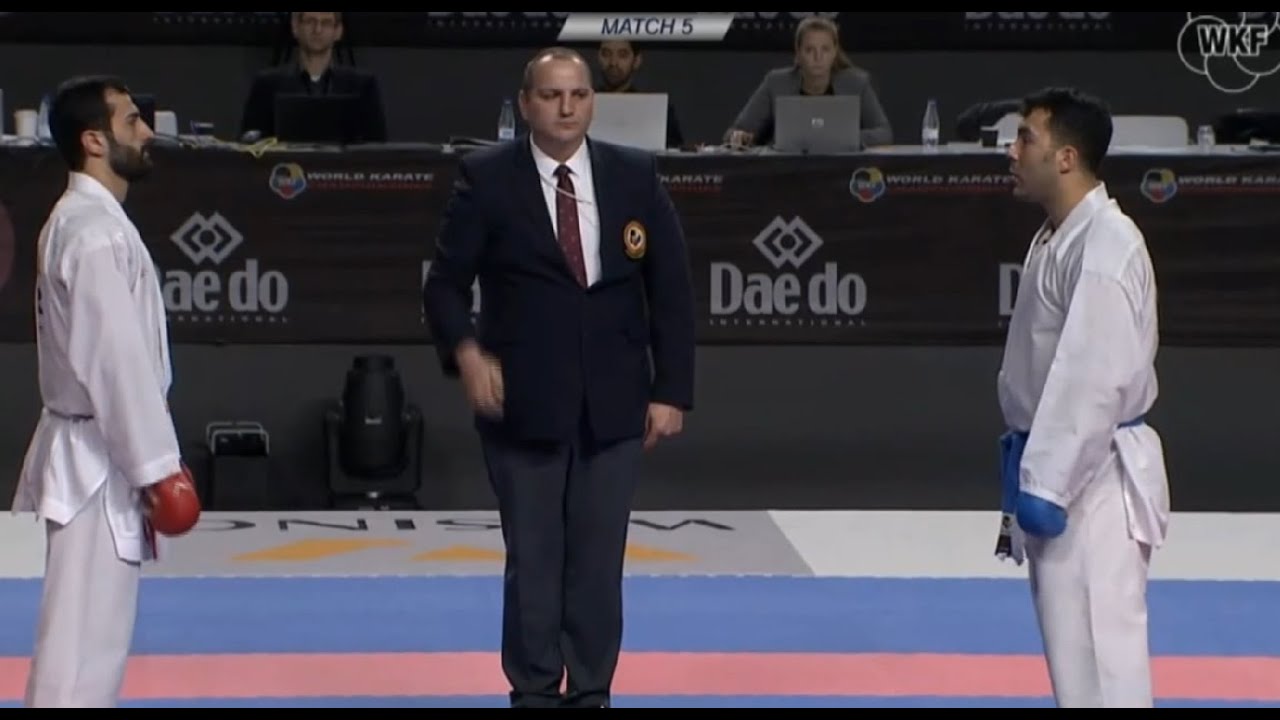 Karate Sajad Ganjzadeh (IRA) vs Uğur Aktaş (TUR). Final Male Team Kumite WKF. World Karate Champions