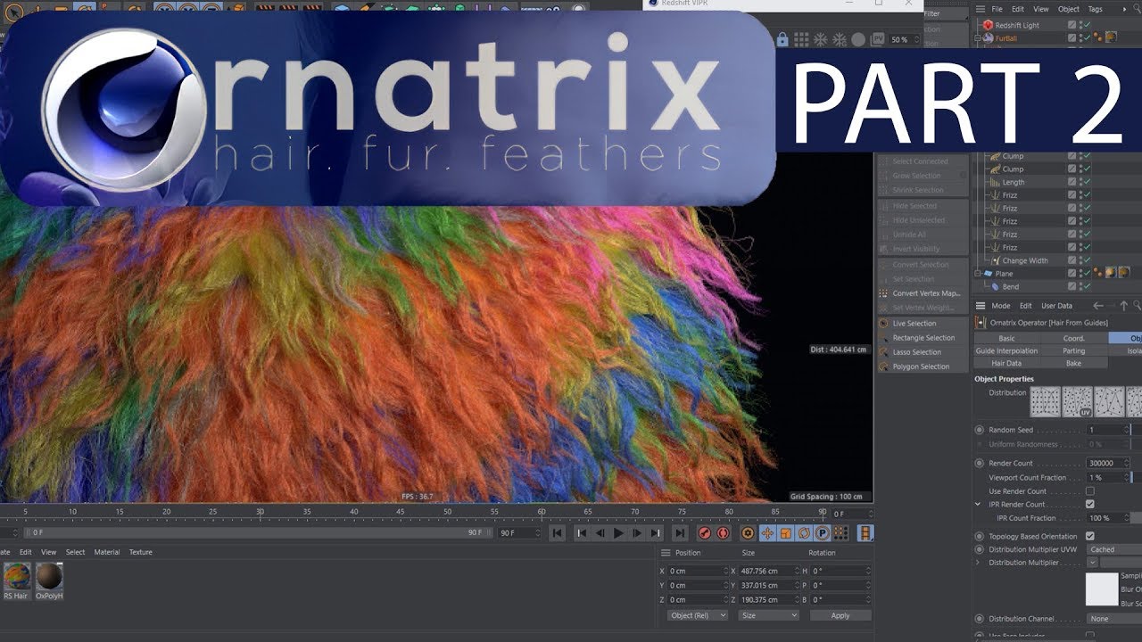 Ornatrix Cinema 4d tutorial. Part 2. Redshift Hair Mtl. C4D Noise and BodyPaint3d. #StayHome