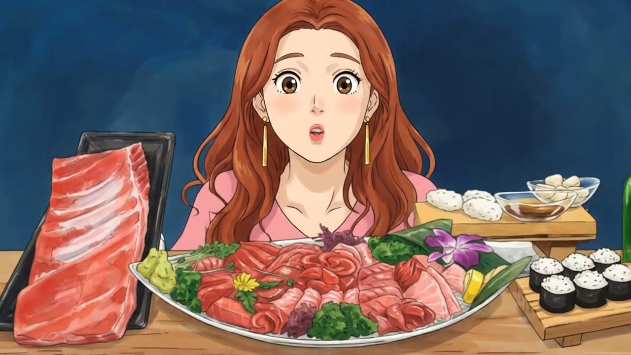 125KG Giant Tuna Cutting 🐟🔥 | Tuna Sashimi & Salad Eating Show | Anime Mukbang ASMR
