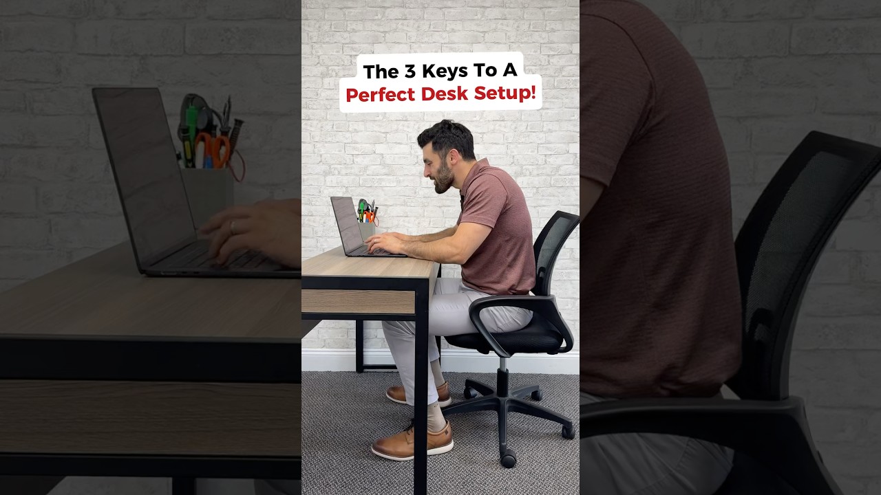 The 3 Keys to a Perfect Desk Setup to reduce headaches, neck stiffness, brain fog, etc. #desksetup