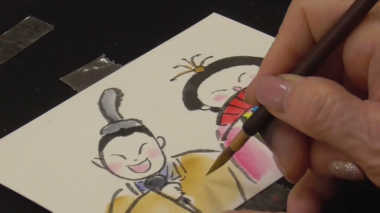 絵手紙入門　楽しく簡単に四季を描こう　お雛様と木蓮　How to draw a picture