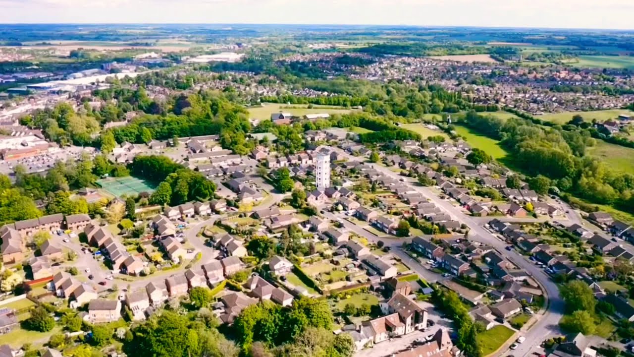 Drone flight. Stowmarket church and recreation ground Suffolk