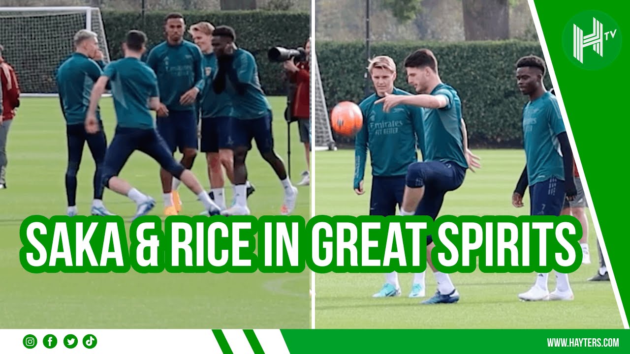 Saka SCREAMS from Rice ear flicks in Arsenal training