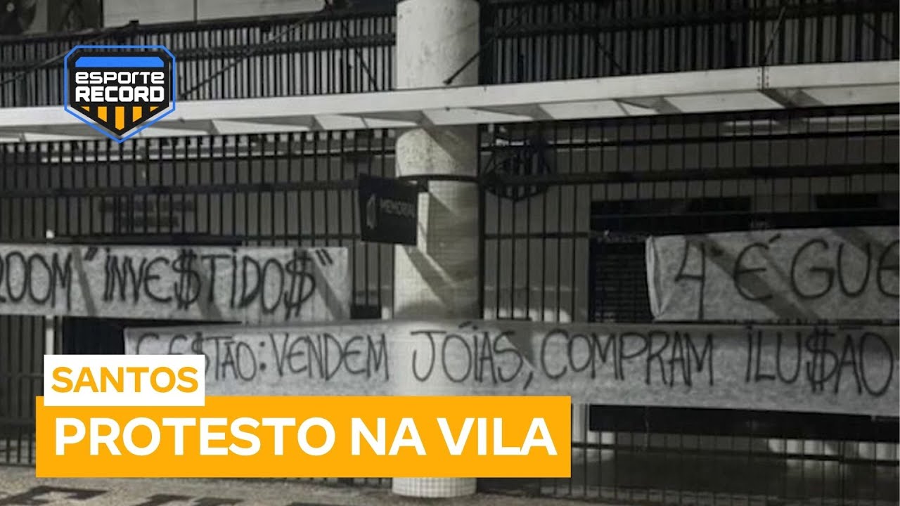 Vila Belmiro &eacute; tomada por faixas em protesto da torcida do Santos: &ldquo;vendem joias e compram ilus&atilde;o&rdquo;