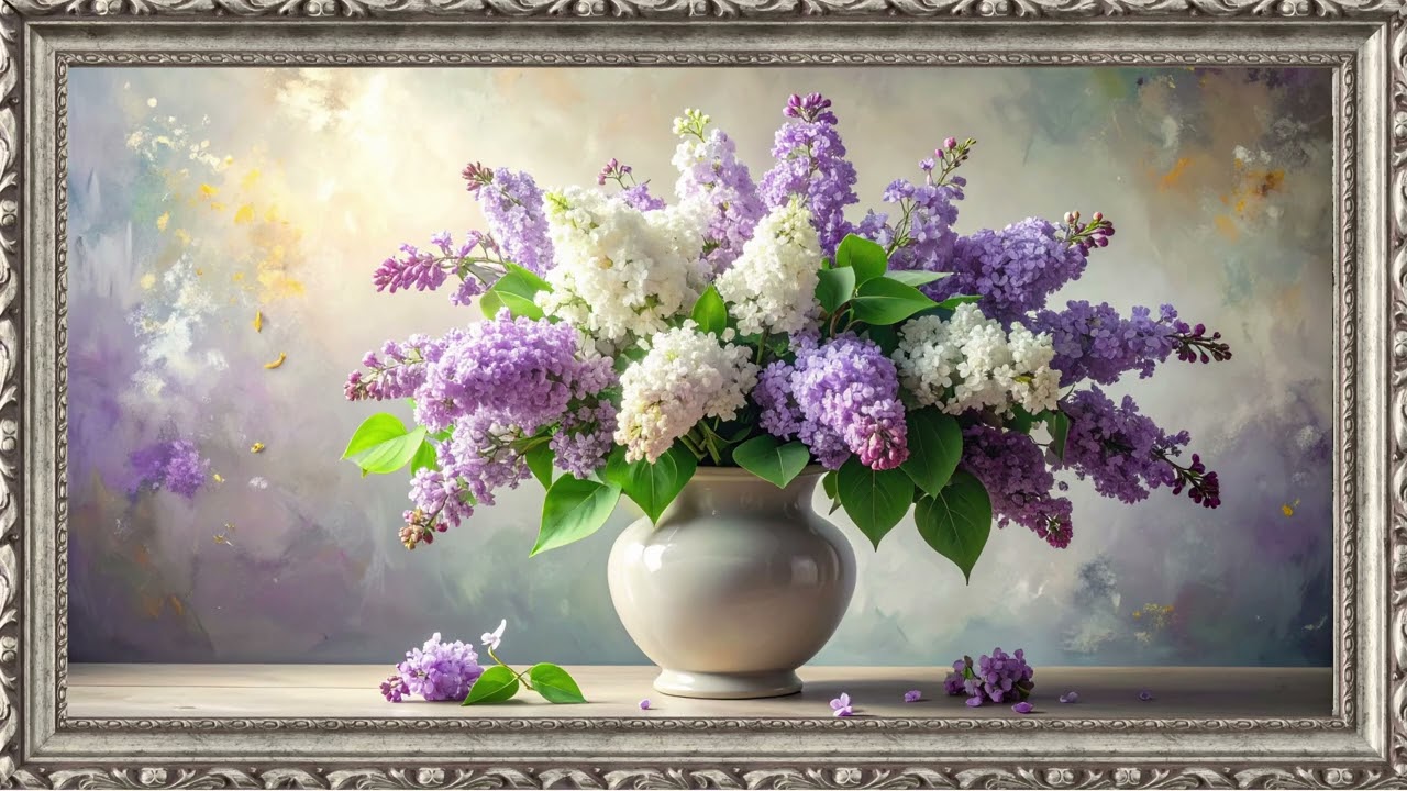 Soft Purple Lilacs in a White Vase | Gallery Style 4K Art for Frame TV