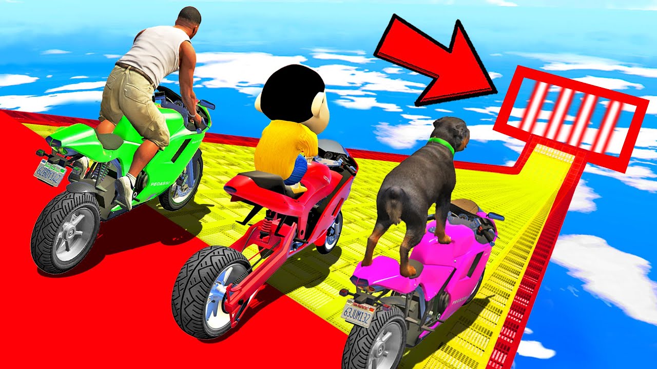 SHINCHAN AND FRANKLIN TRIED LASER END MEGA RAMP JUMP CHALLENGE BY CARS BIKES TRUCKS GTA 5