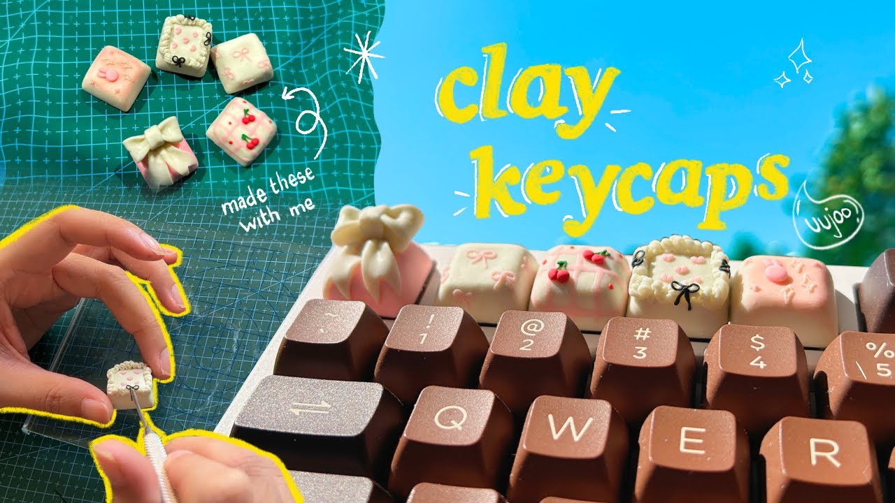How I made CLAY KEYCAPS with cheap clay (to calm down from my main job) 😌 | Coquette core keycaps 🎀✨