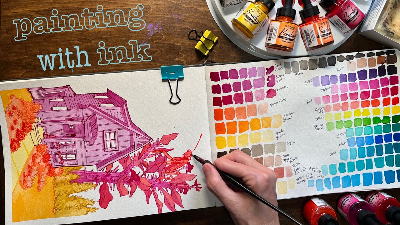 Sketchbook swatching and speed paint with Dr. Ph. Martin Bombay inks