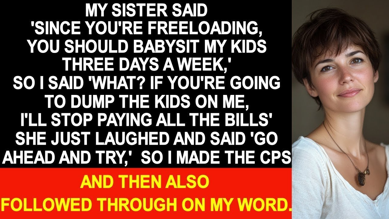 At my birthday party, my sister said 'Since you're freeloading,babysit the kids three days a week,'