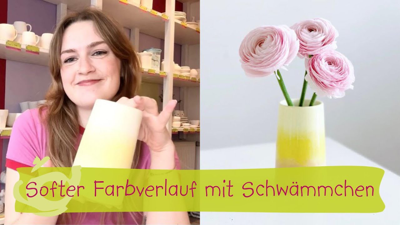 Wie du einen soften Farbverlauf mit Schwämmchen auf Keramik machen kannst. pottery art cafe Köln