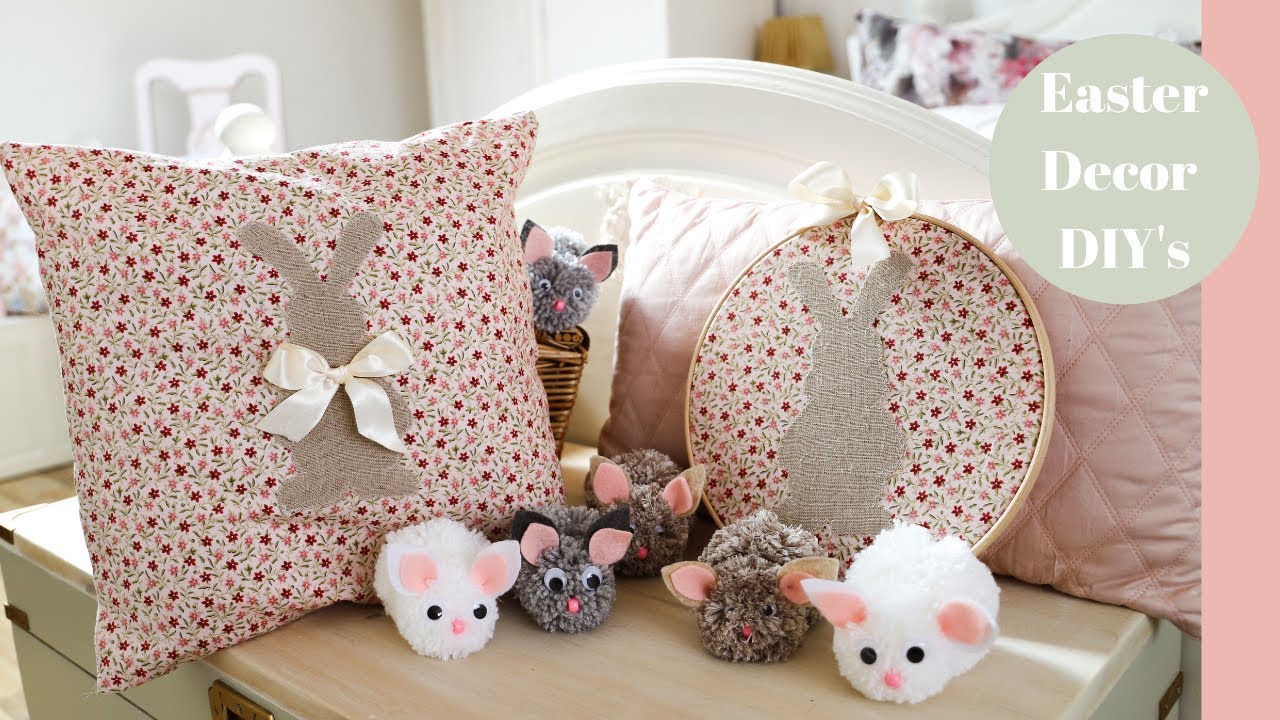 DIY Easter Crafts, Pom Pom bunnies and Bunny cushion