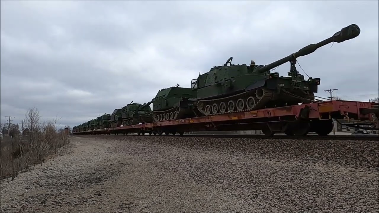 BNSF 7197 Leading SB Military Equipment in Olathe, KS on March 26, 2023