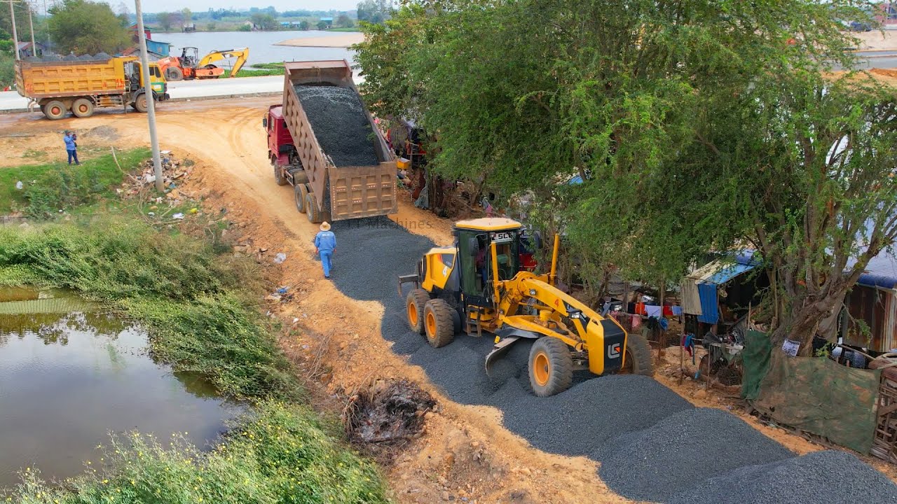 Nicely Project Build New Foundation For Villager Connect To High Way Road By Motor Grader Spreading 